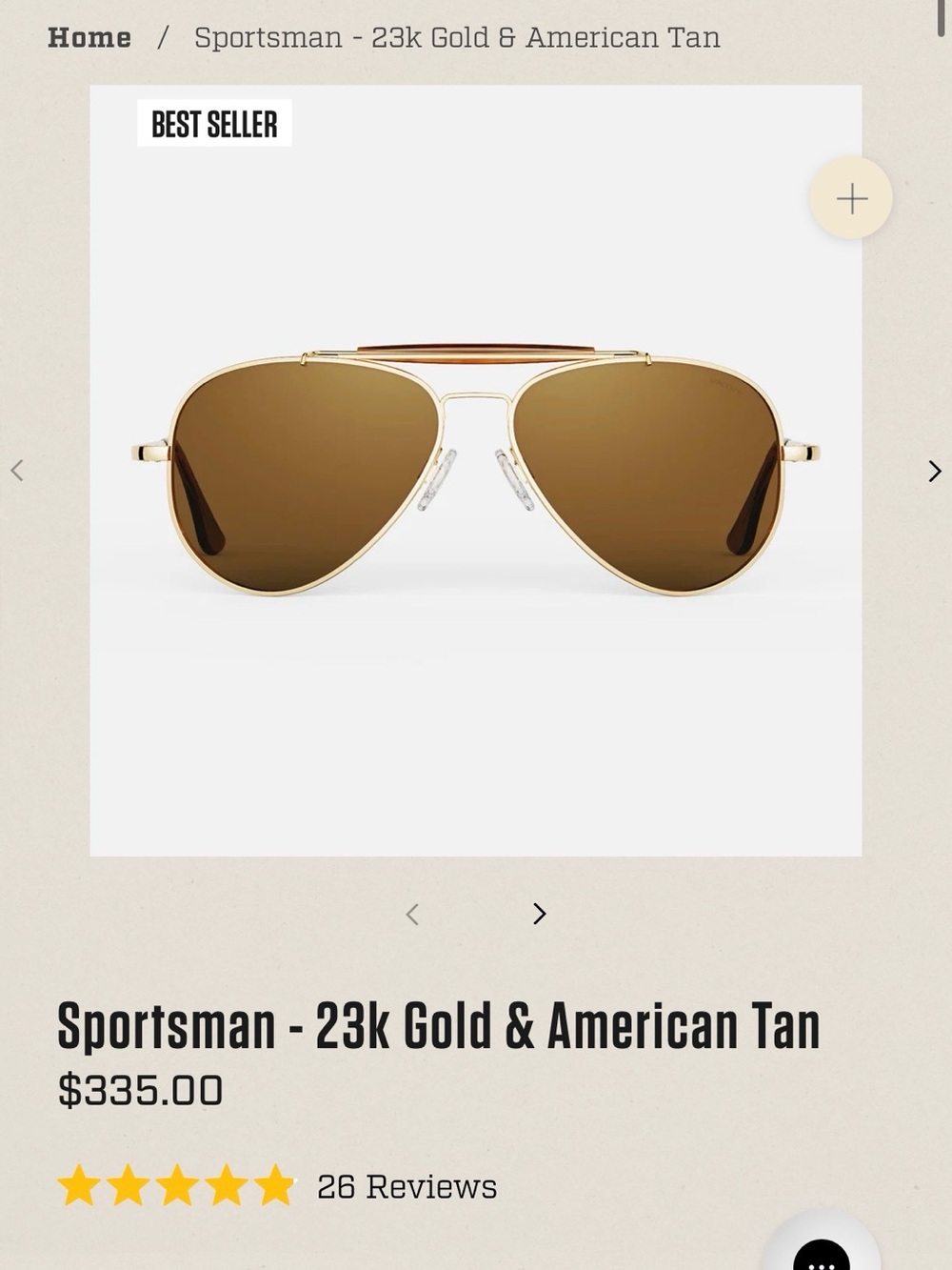 Sportsman 23k Gold & American Tan Aviator Sunglasses